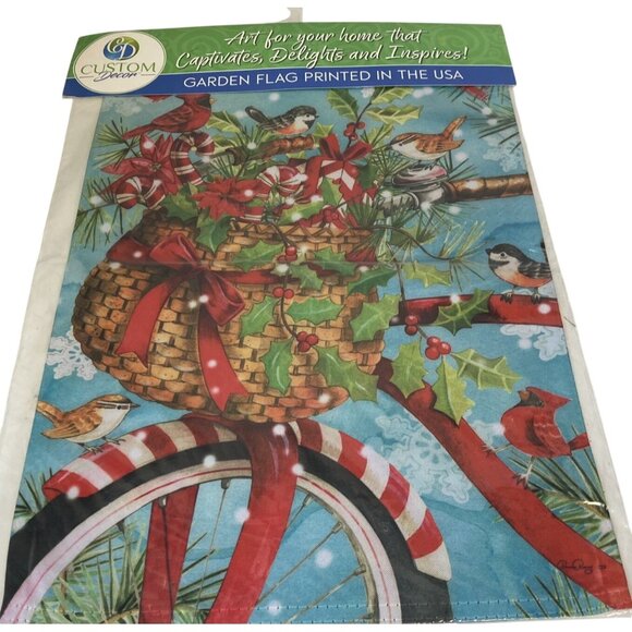 Welcome Bike Christmas Garden Flag Holiday Party Banner Cardinal Winter Decor - Picture 2 of 5